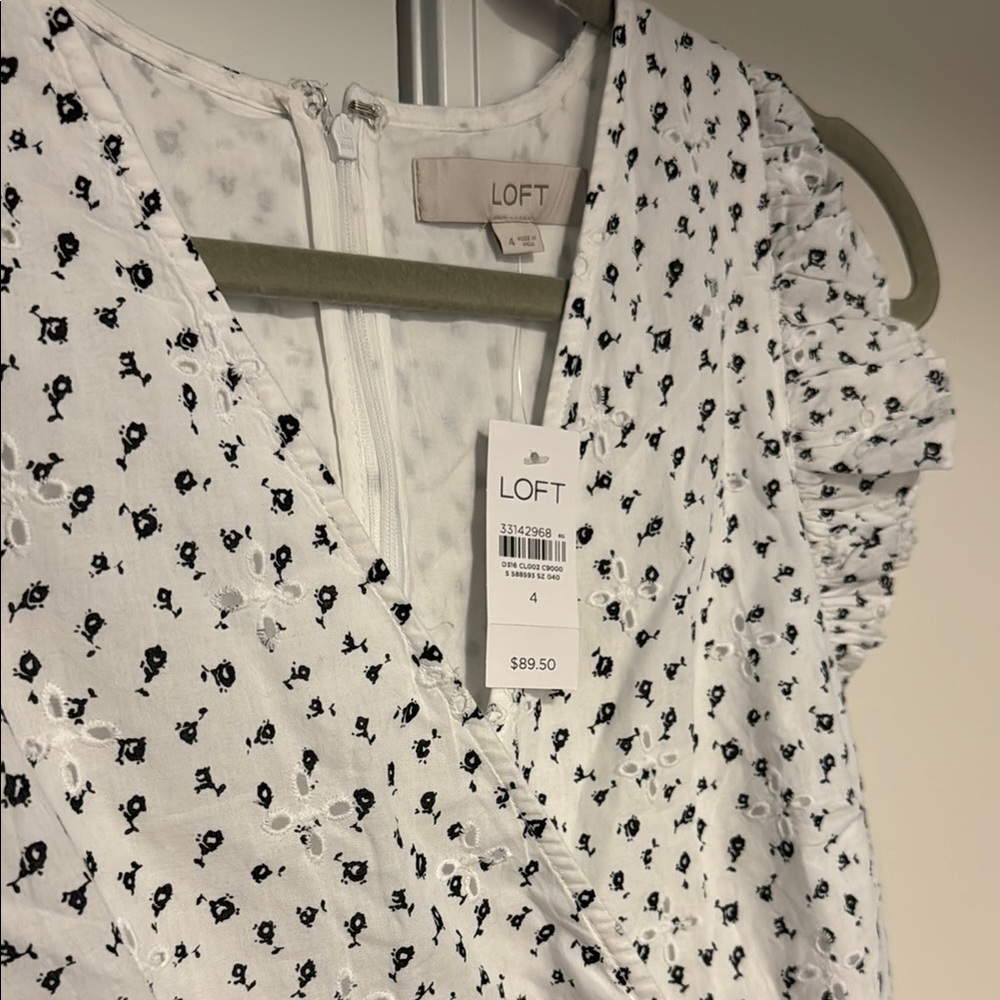 LOFT White Dress with Black Floral Eyelet - Picture 5 of 8